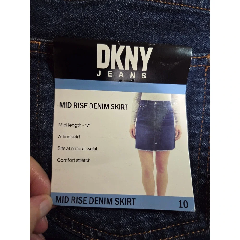 DKNY Jeans Womens Mid Rise Denim Skirt Dark Wash Raw Hem A-Line Size 10 Indigo